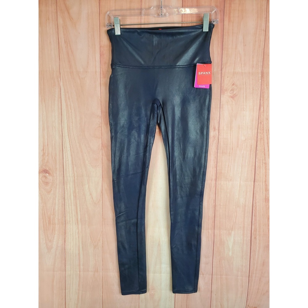 SPANX Faux Leather Leggings Womens Sz Medium Black High-Waisted Classic